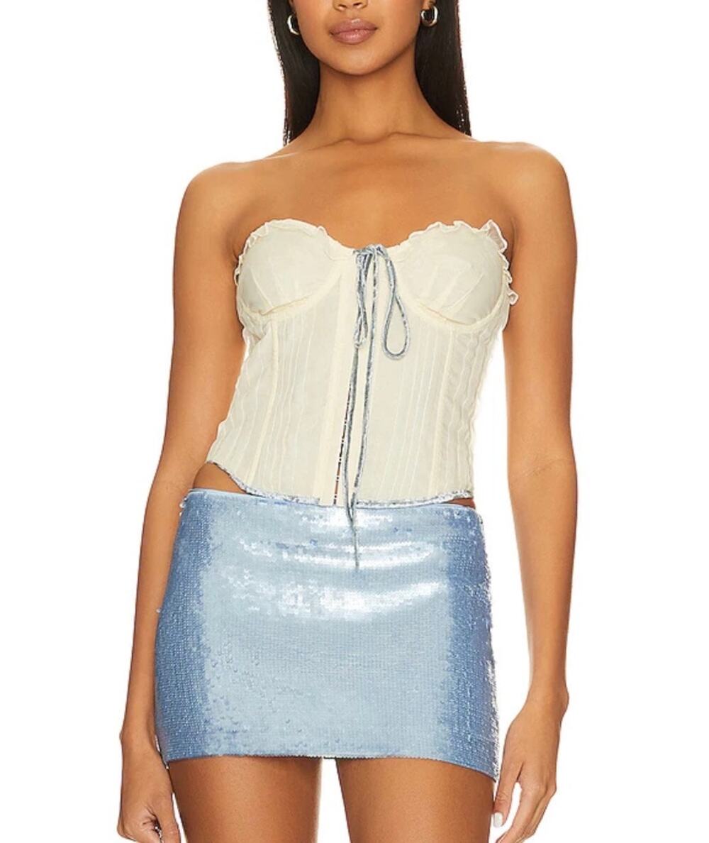 DANIELLE GUIZIO Pintuck Corset Top Velvet Lace-up Back Hook Eye Front Size Small